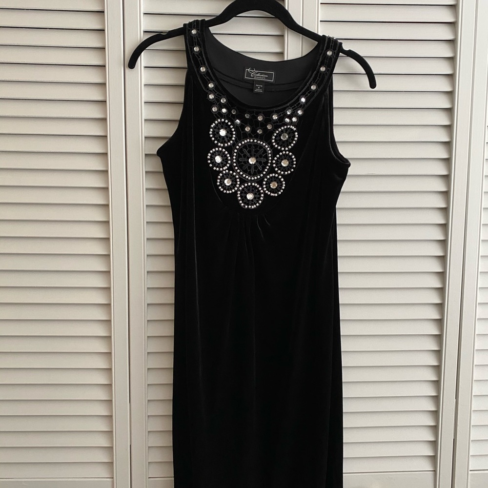 Black velvet dress with beads and details